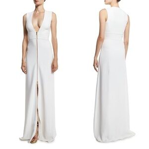 As Is Cushnie Et Ochs Plunging Zip-Front Cady Gown White